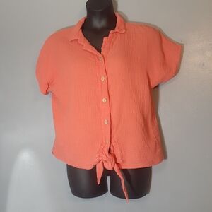 Just Living Coral Button-Down Shirt